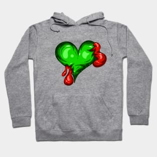 Green Dead Zombie Heart Cartoon Illustration with Blood and for Valentines Day or Halloween Hoodie